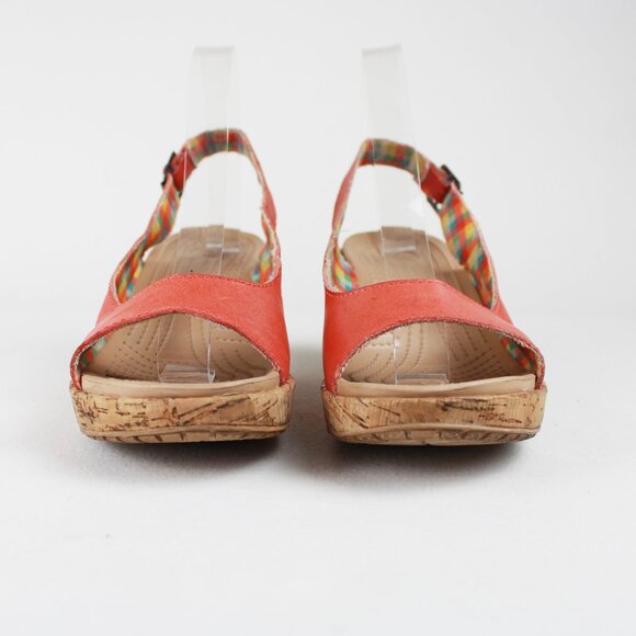 Crocs A-leigh Peach Leather Cork Wedge Sandals - Picture 8 of 15